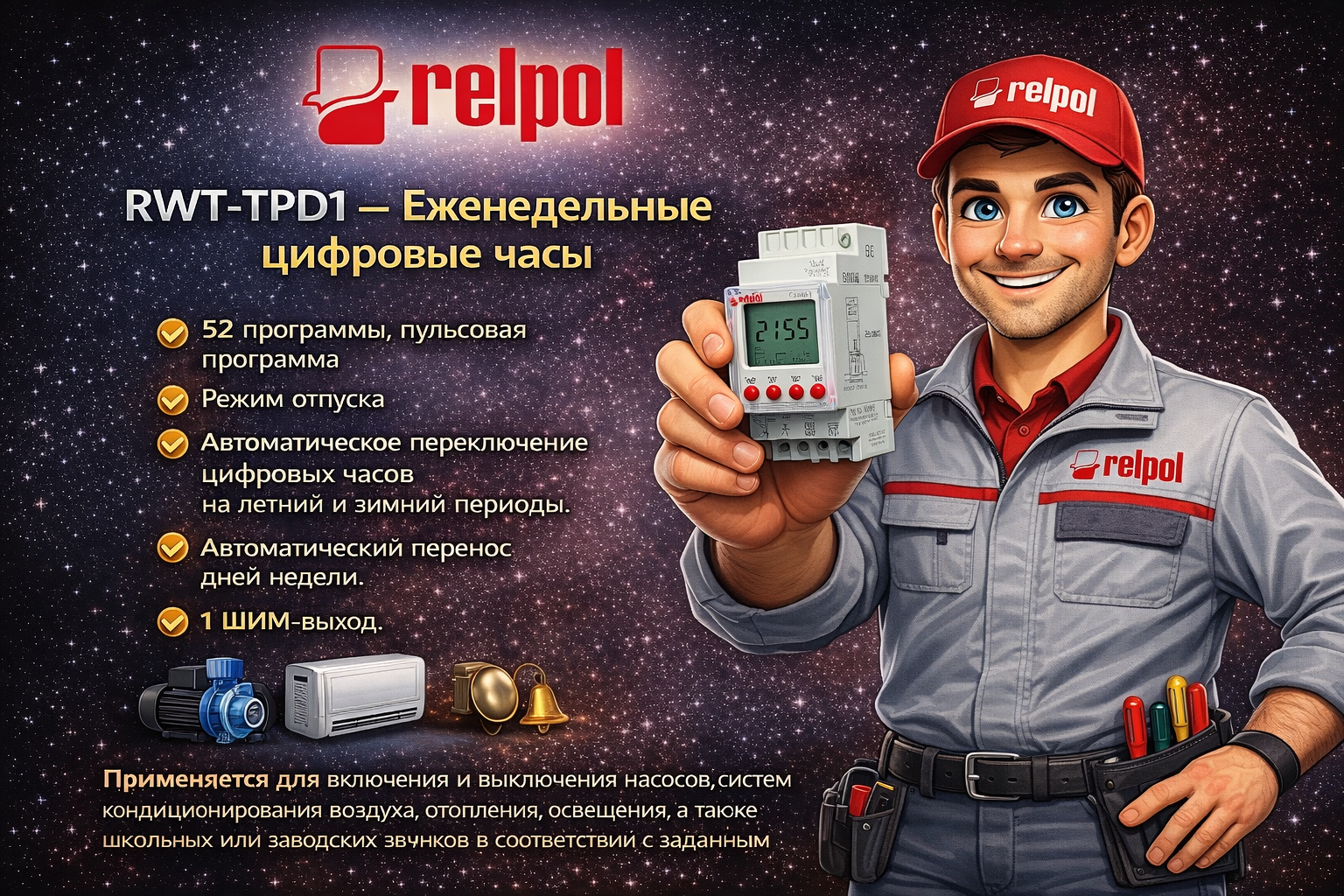 RWT-TPD1 — Еженедельные цифровые часы